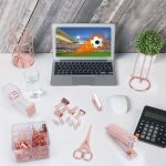 Rose Gold Office Supplies and Accessories, Acrylic Stapler, Staple Remover, Tape Dispenser, Pen Holder, Phone Holder, Scissors, Paper Clips, Binder Clips, 2 Pen and 1000 pcs Staples - Image 7